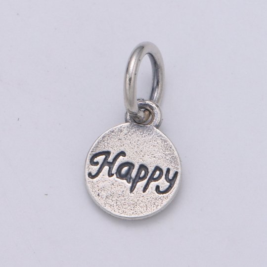 925 Sterling Silver Happy Charm, Message Charm Silver Positivity Charm for Necklace Bracelet Earring, Happiness Charm SL-179