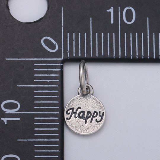 925 Sterling Silver Happy Charm, Message Charm Silver Positivity Charm for Necklace Bracelet Earring, Happiness Charm SL-179