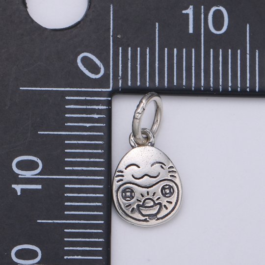 925 Sterling Silver Happy Egg Charm, UwU Charm Silver Cat Charm for Necklace Bracelet Earring, Chinese New Year Charm SL-151