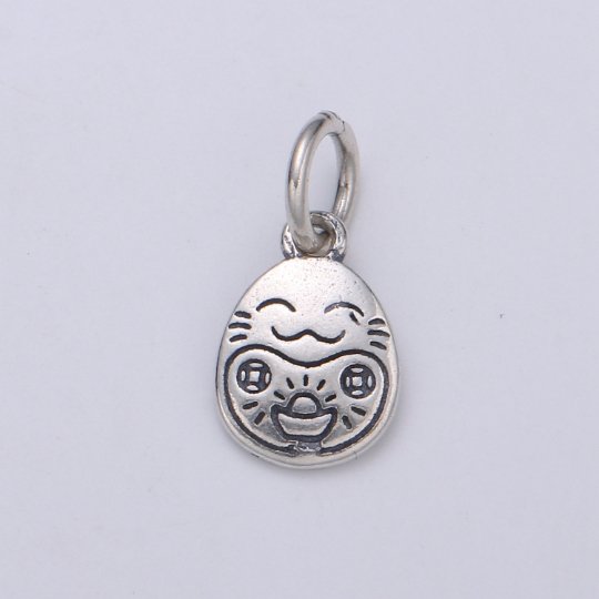 925 Sterling Silver Happy Egg Charm, UwU Charm Silver Cat Charm for Necklace Bracelet Earring, Chinese New Year Charm SL-151