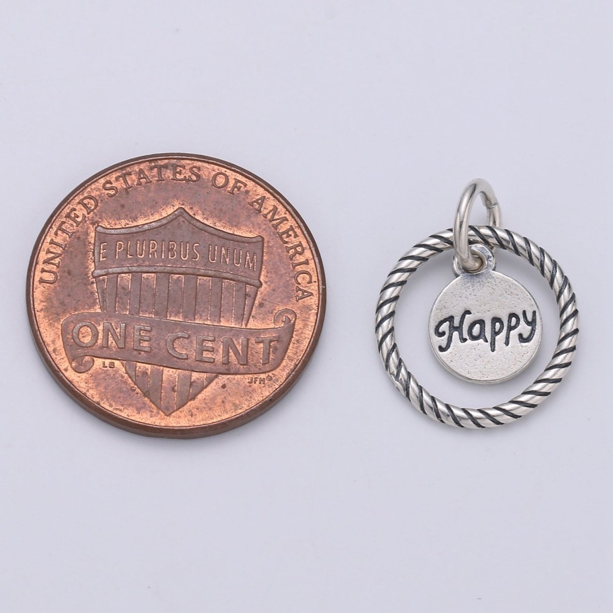 925 Sterling Silver Happy Loop Charm, Message Charm Silver Happy Charm for Necklace Bracelet Earring, Happy Charm SL-132
