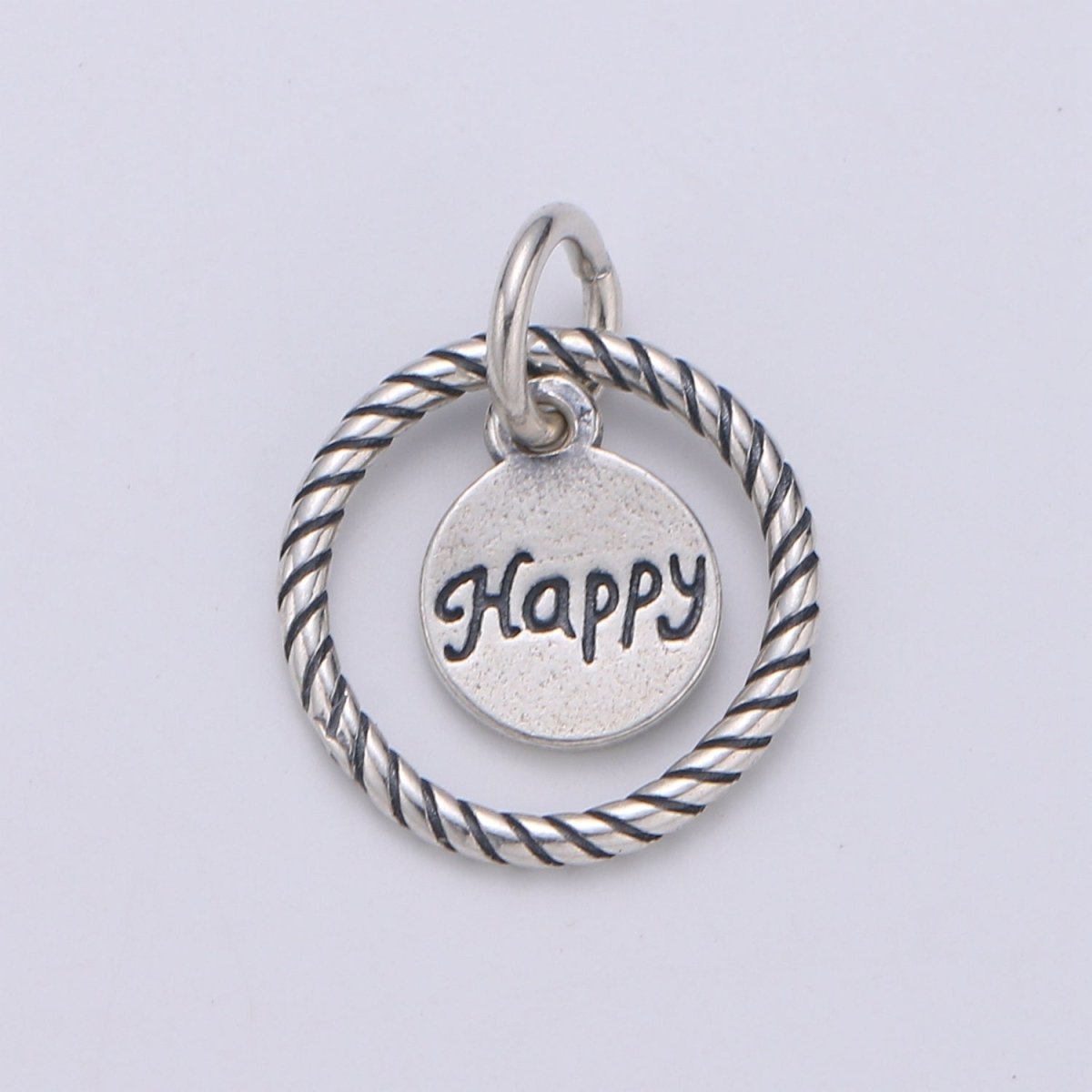 925 Sterling Silver Happy Loop Charm, Message Charm Silver Happy Charm for Necklace Bracelet Earring, Happy Charm SL-132