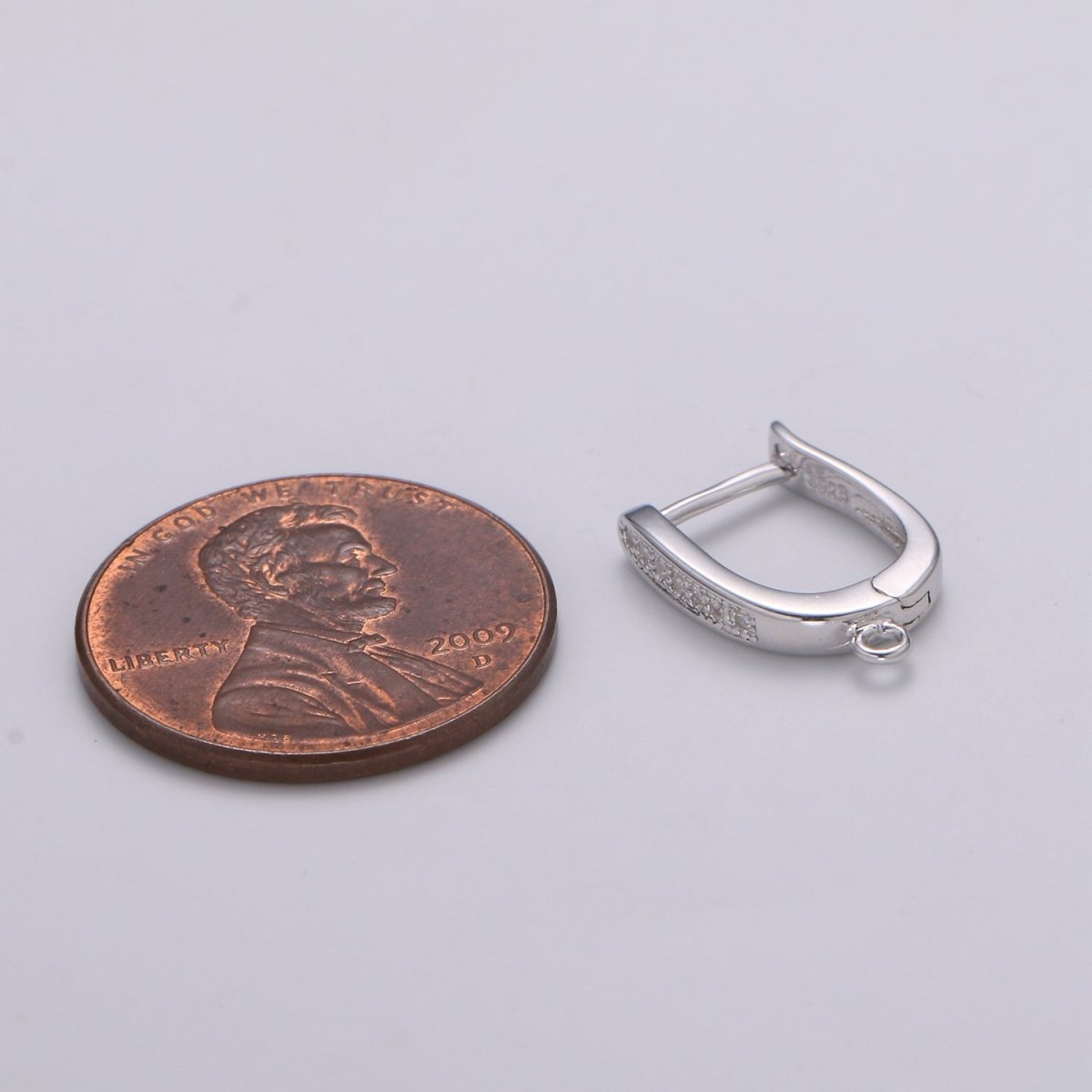 OS 925 Sterling Silver Huggie Earring one touch w/ open link, Micro Pave Hoop Nickel and Lead free, Lever back earring making Supply SL-228