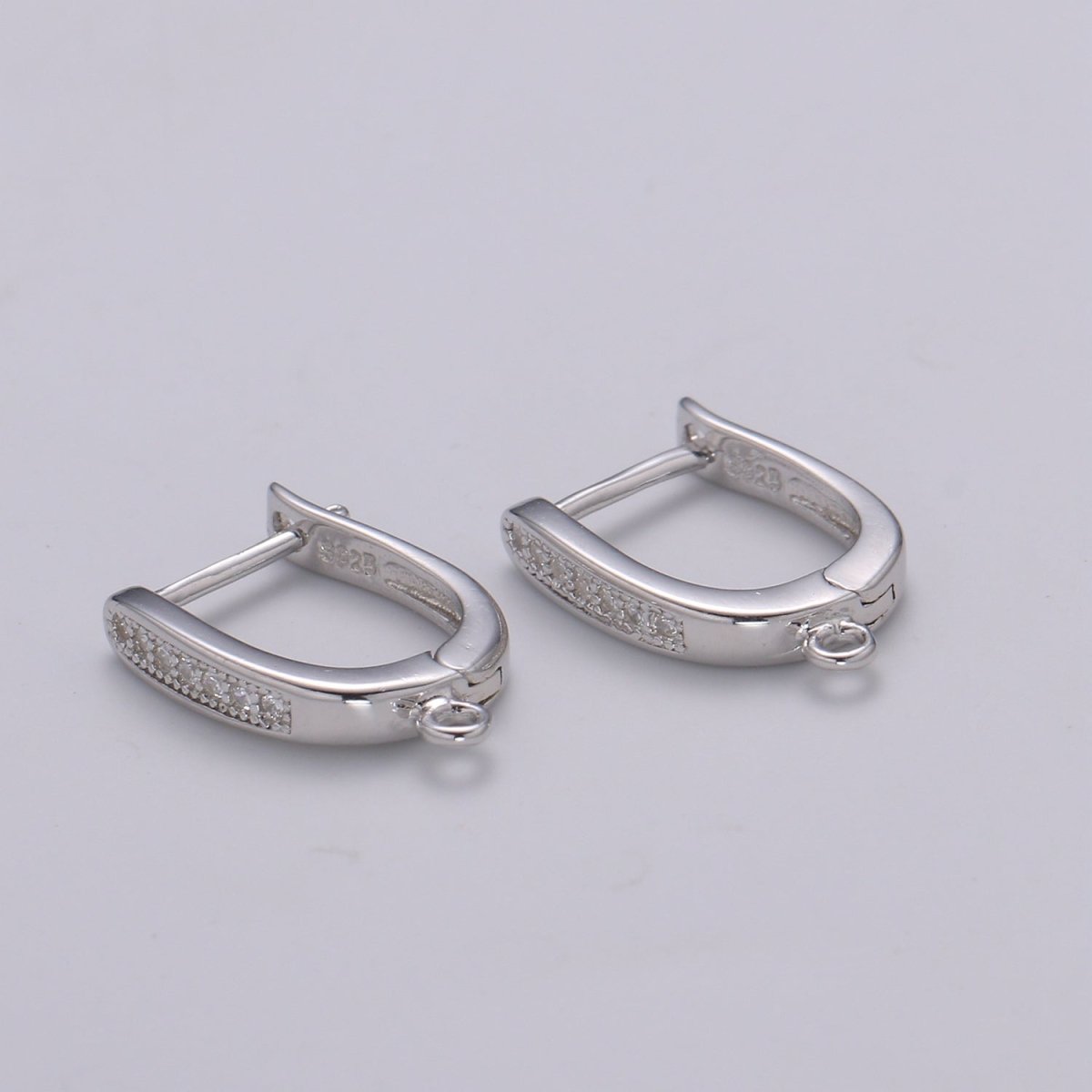 OS 925 Sterling Silver Huggie Earring one touch w/ open link, Micro Pave Hoop Nickel and Lead free, Lever back earring making Supply SL-228