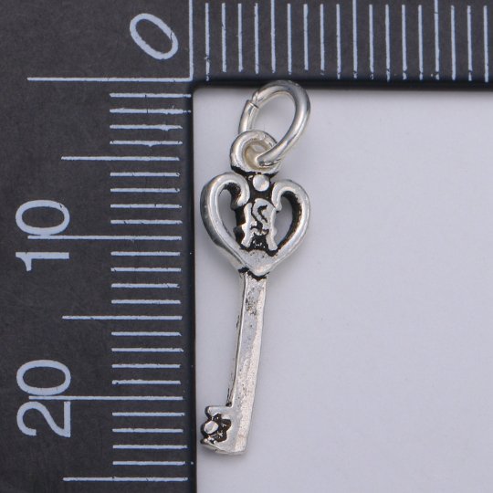 925 Sterling Silver Key Charm,  Antique Key Charm Lock and Key Charm for Necklace Bracelet Earring Component Supply, SL-HJ-81