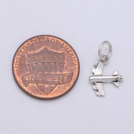925 Sterling Silver Long Airplane Charm, Aircraft Charm Silver Air Plane Charm for Necklace Bracelet Earring, Vacation Charm, SL-HJ-170