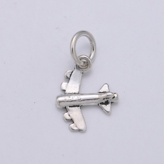 925 Sterling Silver Long Airplane Charm, Aircraft Charm Silver Air Plane Charm for Necklace Bracelet Earring, Vacation Charm, SL-HJ-170