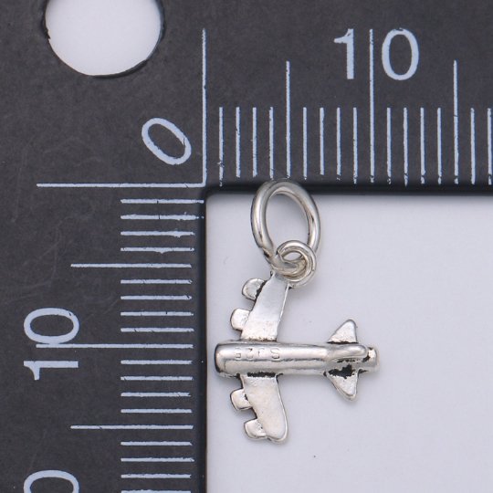 925 Sterling Silver Long Airplane Charm, Aircraft Charm Silver Air Plane Charm for Necklace Bracelet Earring, Vacation Charm, SL-HJ-170