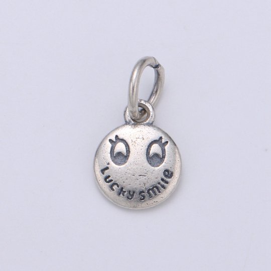 925 Sterling Silver Lucky Smile Charm, Message Charm Silver Happy Face Charm for Necklace Bracelet Earring, Happy Charm SL-110