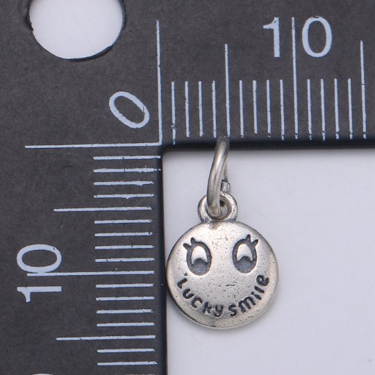 925 Sterling Silver Lucky Smile Charm, Message Charm Silver Happy Face Charm for Necklace Bracelet Earring, Happy Charm SL-110