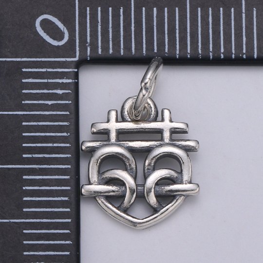925 Sterling Silver Petzel Heart Charm, Symbol Charm Silver Designer Heart Charm for Necklace Bracelet Earring, Good Luck Charm, SL-HJ-78