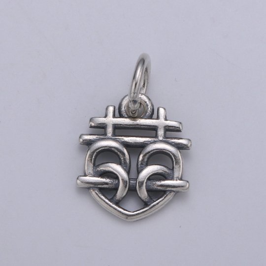 925 Sterling Silver Petzel Heart Charm, Symbol Charm Silver Designer Heart Charm for Necklace Bracelet Earring, Good Luck Charm, SL-HJ-78