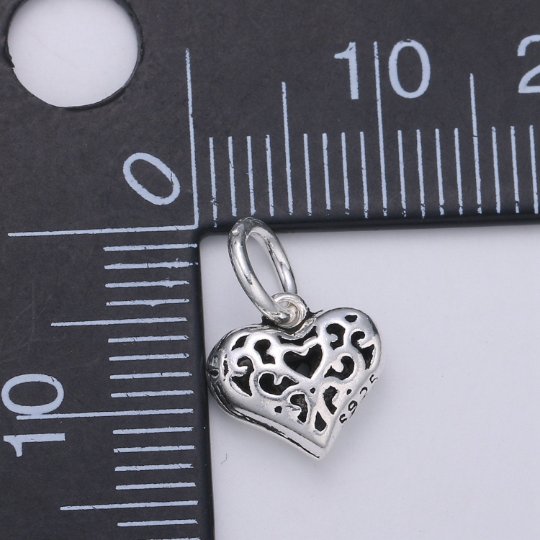 925 Sterling Silver Plump Heart Charm, Puffy Heart Charm Silver Love Charm for Necklace Bracelet Earring, I Love You Charm SL-147