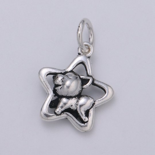 925 Sterling Silver Puppy Charm, Animal Charm Silver Dog Charm for Necklace Bracelet Earring, Star Charm SL-195