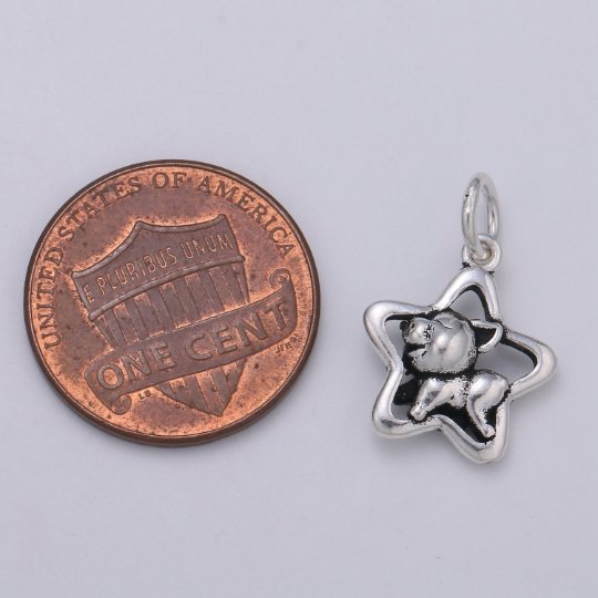 925 Sterling Silver Puppy Charm, Animal Charm Silver Dog Charm for Necklace Bracelet Earring, Star Charm SL-195