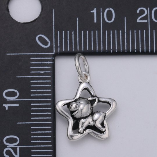 925 Sterling Silver Puppy Charm, Animal Charm Silver Dog Charm for Necklace Bracelet Earring, Star Charm SL-195