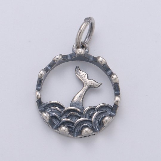 925 Sterling Silver Queen of the Sea Charm, Beach Charm Silver Whale Tail Charm for Necklace Bracelet Earring, Animal Charm SL-186