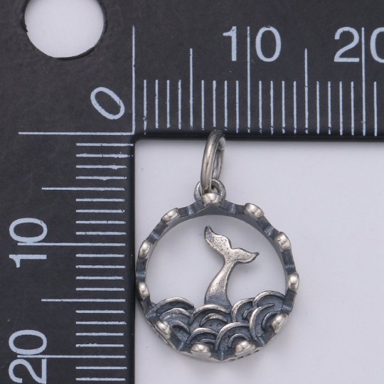 925 Sterling Silver Queen of the Sea Charm, Beach Charm Silver Whale Tail Charm for Necklace Bracelet Earring, Animal Charm SL-186
