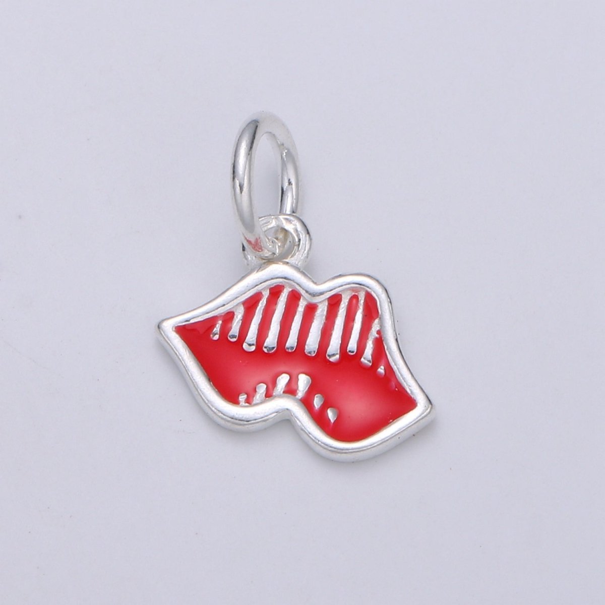 925 Sterling Silver Red Hot Lips Flower Charm, Lip Charm Silver Mouth Charm for Necklace Bracelet Earring, Makeup Charm SL-053