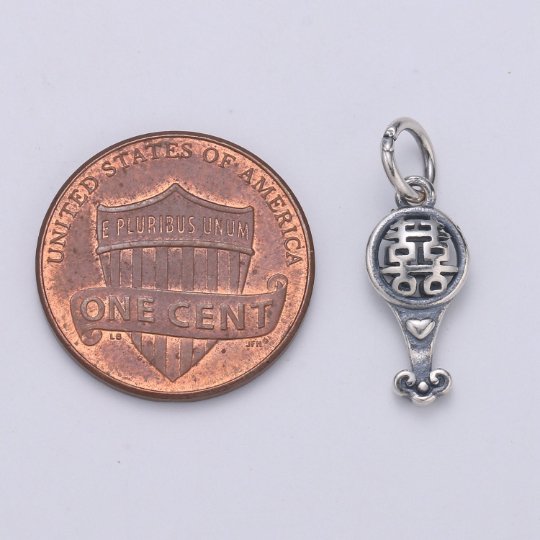 925 Sterling Silver Shuangxi Charm, Double Happiness Charm Silver Wedding Charm for Necklace Bracelet Earring, Chinese Symbol Charm SL-135