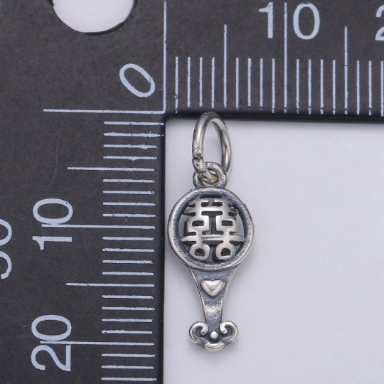 925 Sterling Silver Shuangxi Charm, Double Happiness Charm Silver Wedding Charm for Necklace Bracelet Earring, Chinese Symbol Charm SL-135