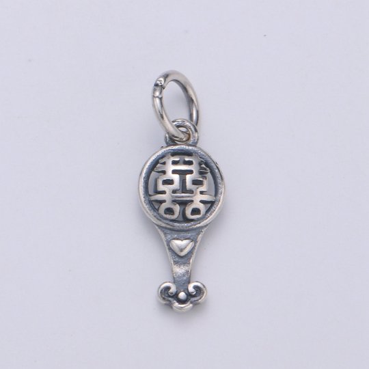 925 Sterling Silver Shuangxi Charm, Double Happiness Charm Silver Wedding Charm for Necklace Bracelet Earring, Chinese Symbol Charm SL-135