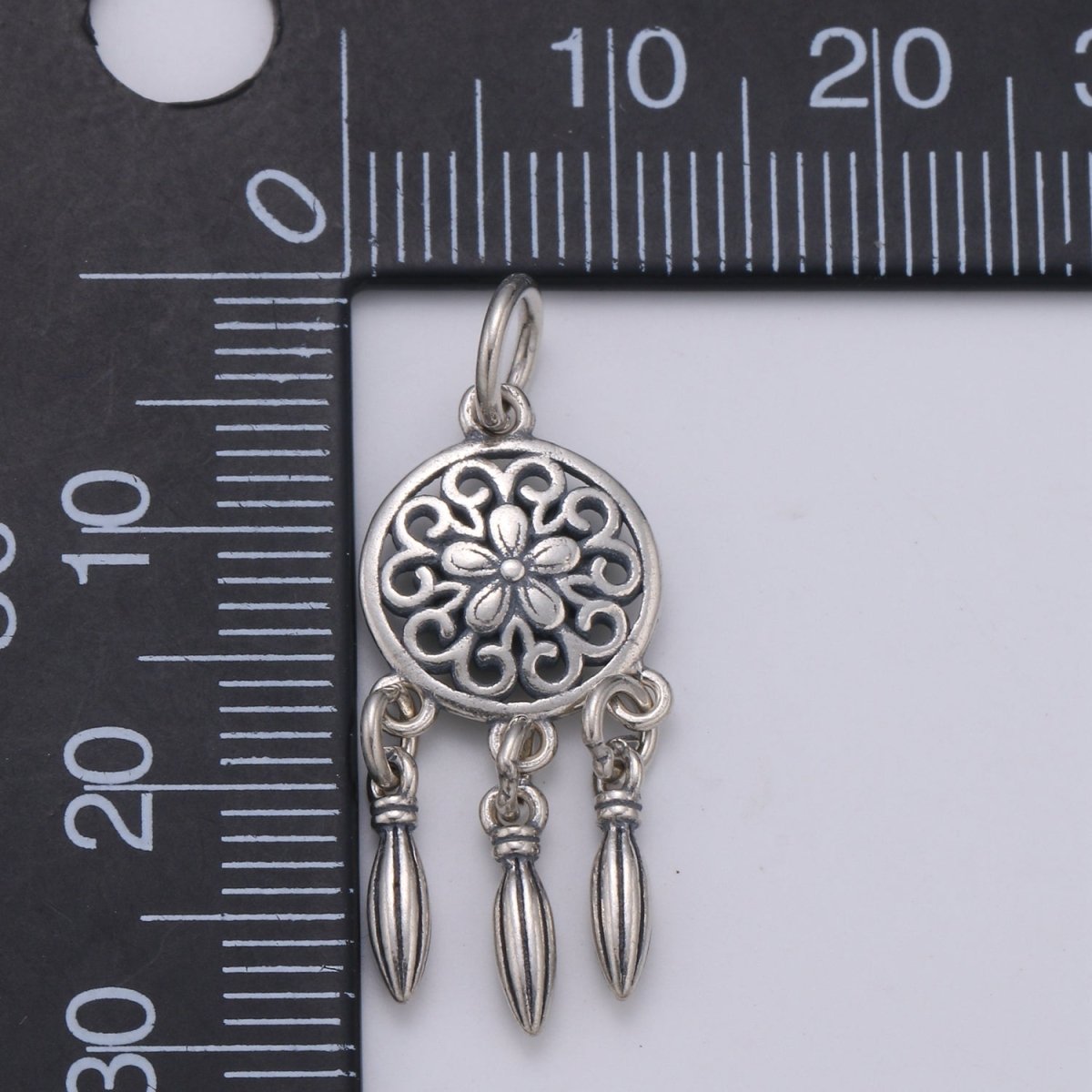 925 Sterling Silver Single Flower Dream Catcher Charm, Indian Charm Silver Dream Charm for Necklace Bracelet Earring, Dearm Catcher Charm SL-189