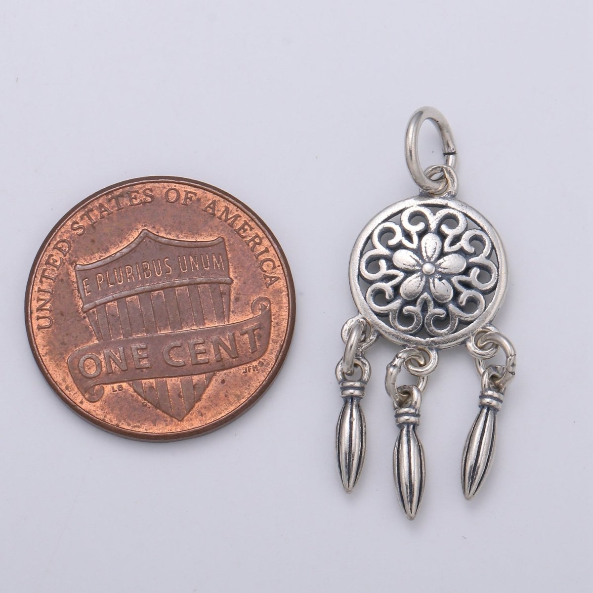925 Sterling Silver Single Flower Dream Catcher Charm, Indian Charm Silver Dream Charm for Necklace Bracelet Earring, Dearm Catcher Charm SL-189