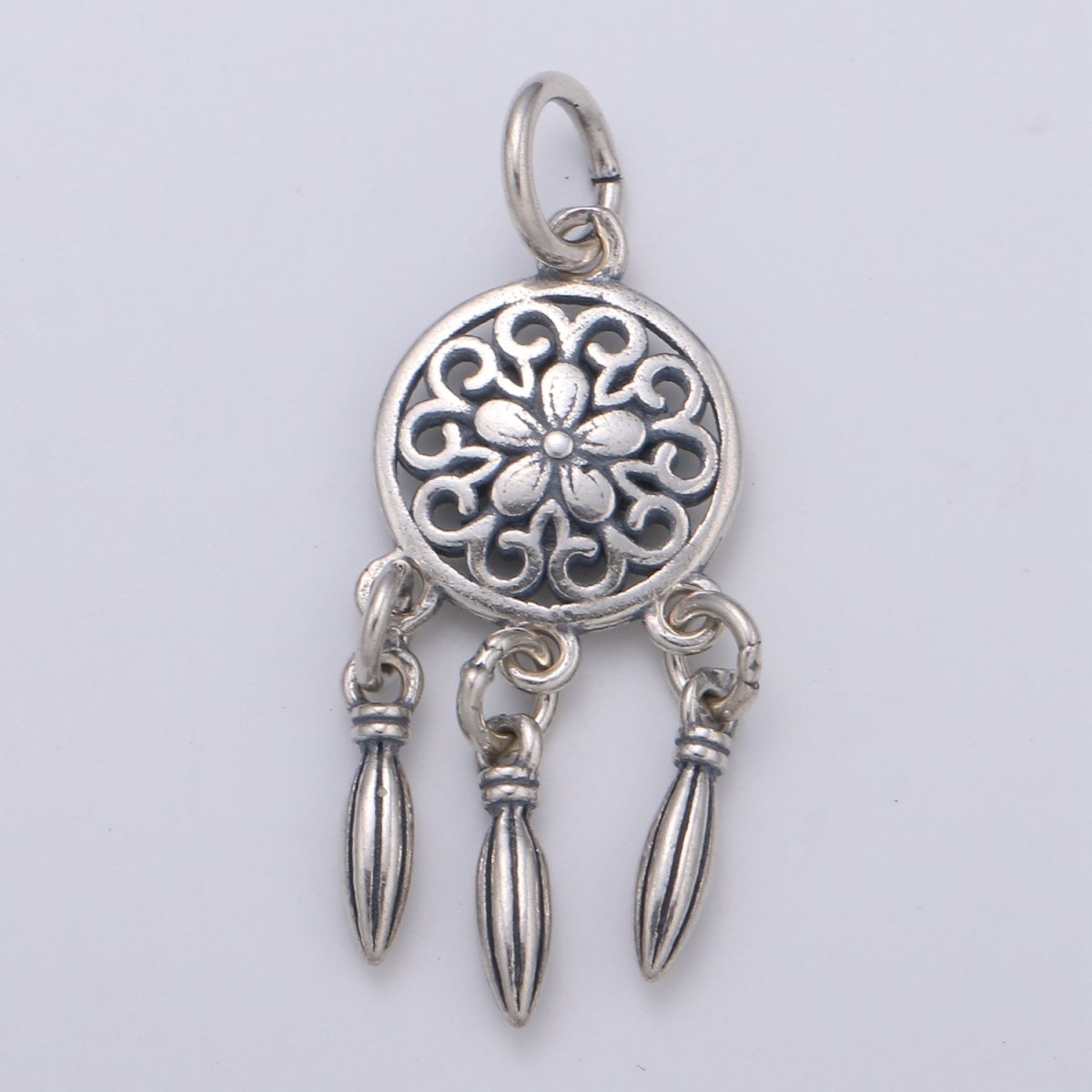 925 Sterling Silver Single Flower Dream Catcher Charm, Indian Charm Silver Dream Charm for Necklace Bracelet Earring, Dearm Catcher Charm SL-189