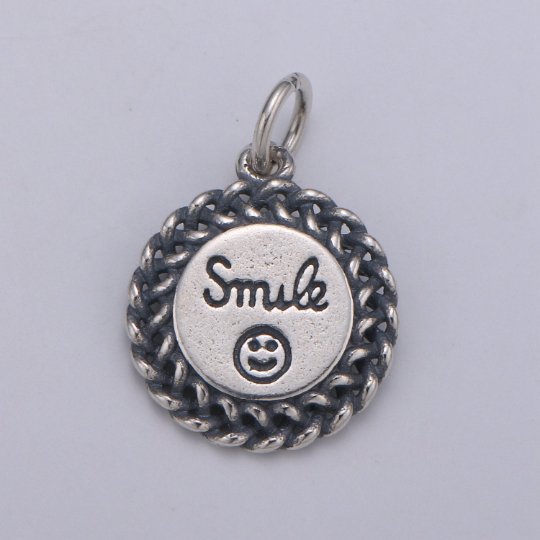 925 Sterling Silver Smile Charm, Message Charm Silver Happy Face Charm for Necklace Bracelet Earring, Happy Charm SL-086