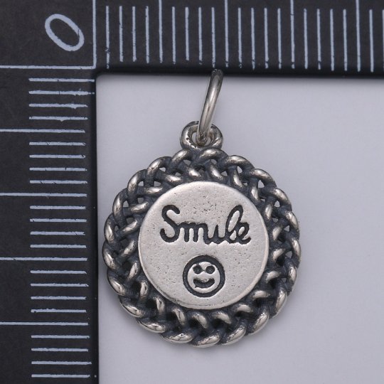 925 Sterling Silver Smile Charm, Message Charm Silver Happy Face Charm for Necklace Bracelet Earring, Happy Charm SL-086