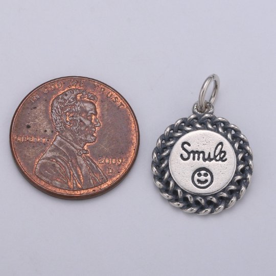 925 Sterling Silver Smile Charm, Message Charm Silver Happy Face Charm for Necklace Bracelet Earring, Happy Charm SL-086