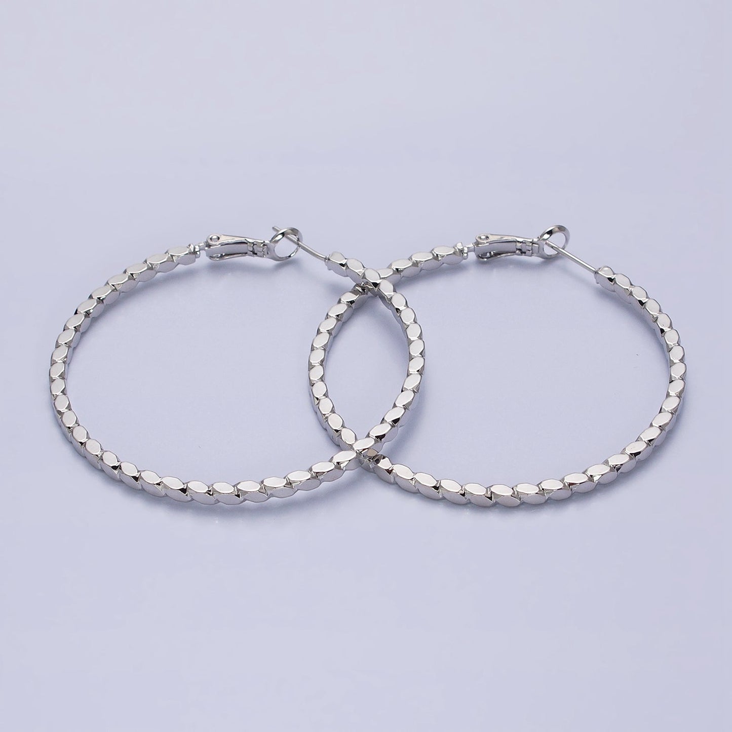 16K Gold Filled Oval Textured Geometric 40mm, 50mm Hinge Hoop Earrings in Gold & Silver | AB-1559 AB-1560 AB-1435 AB-1436