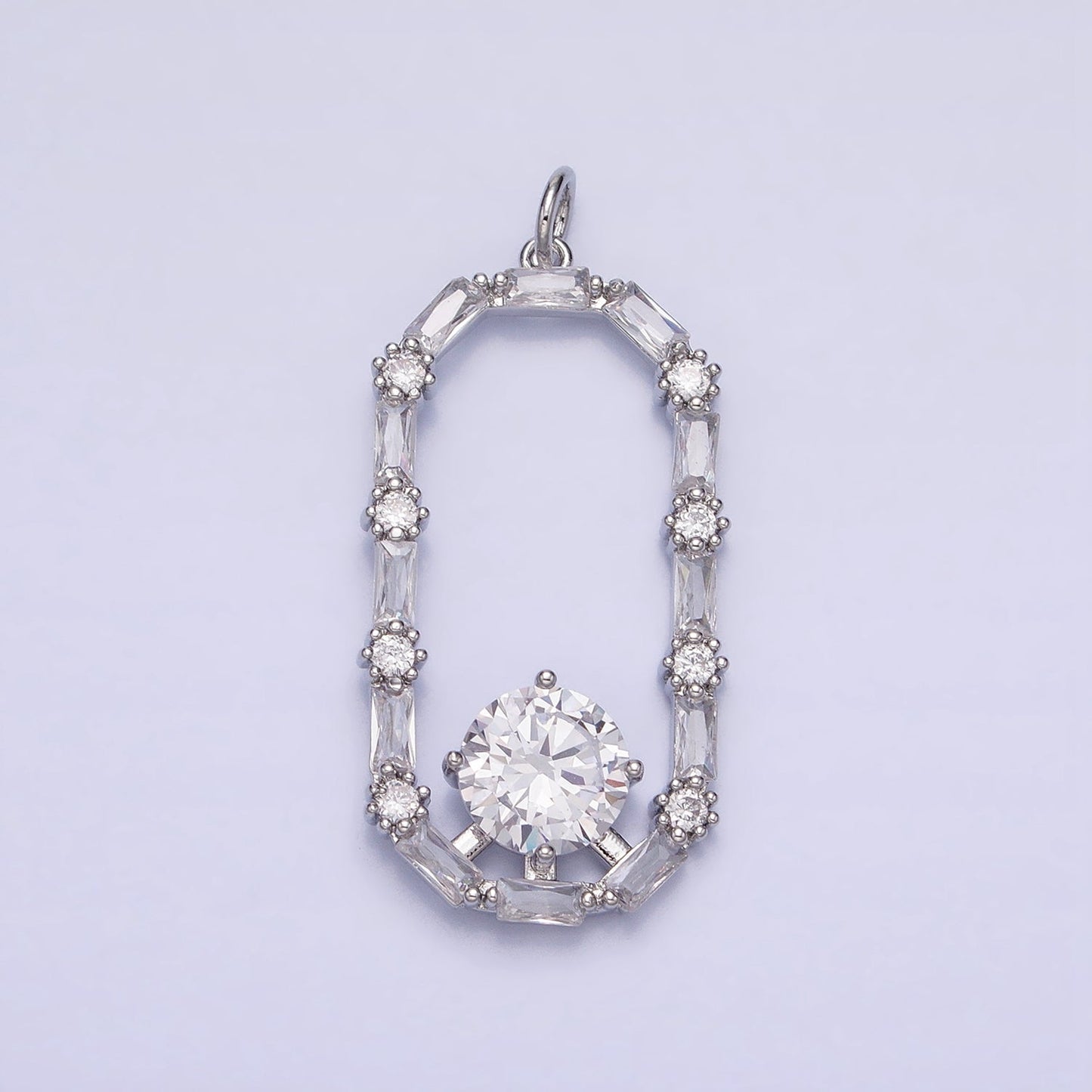 16K Gold Filled Open Oblong Clear CZ Baguette Round CZ Charm in Gold & Silver | AC970 AC971