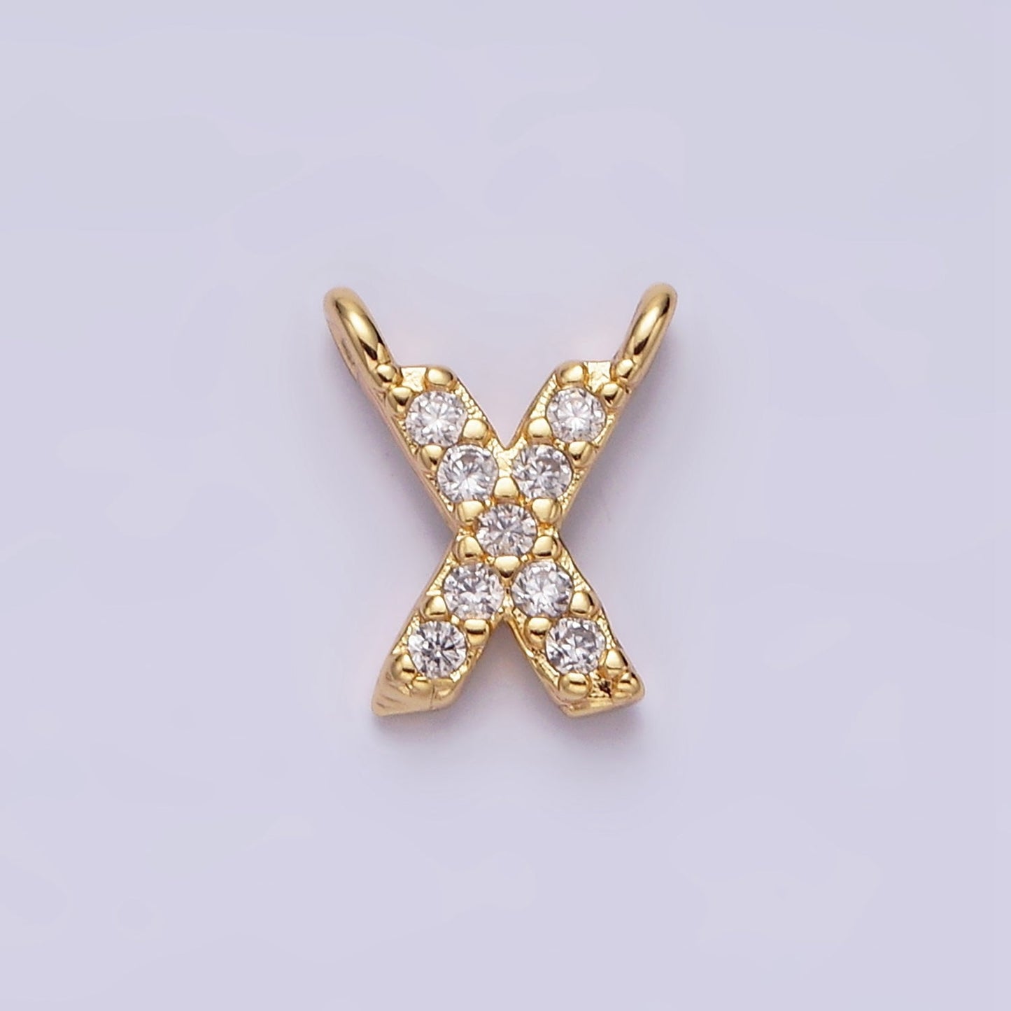 16K Gold Filled A-Z Initial Letter Micro Paved CZ Top Loop Personalized Connector | A-585-A-597