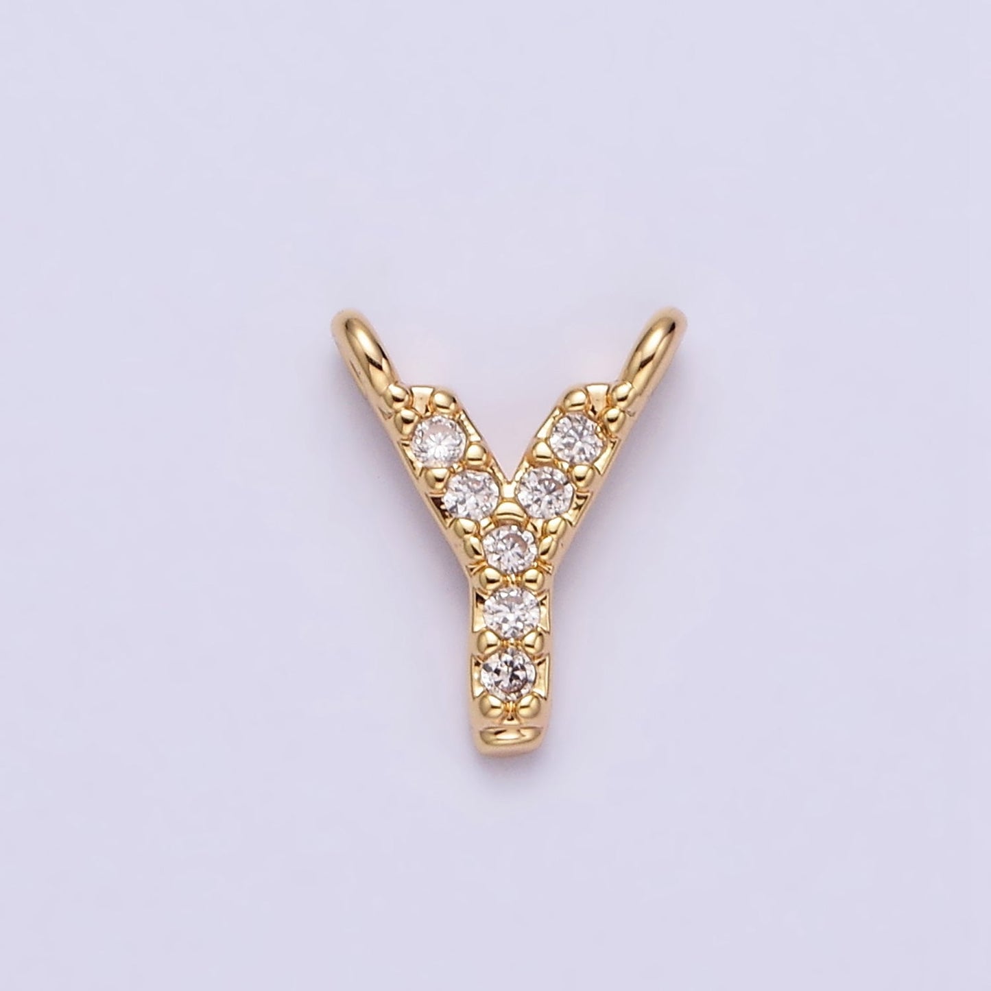 16K Gold Filled A-Z Initial Letter Micro Paved CZ Top Loop Personalized Connector | A-585-A-597