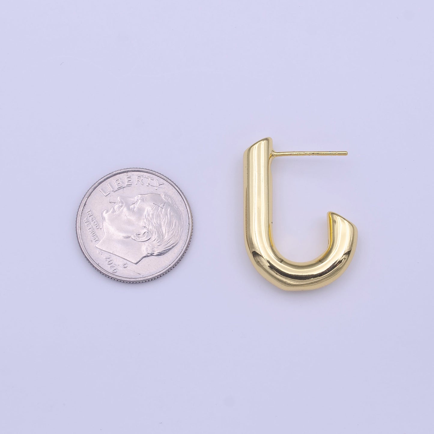 Gold Filled J-Shaped Bar CZ Studs Minimalist Earrings | AD-222