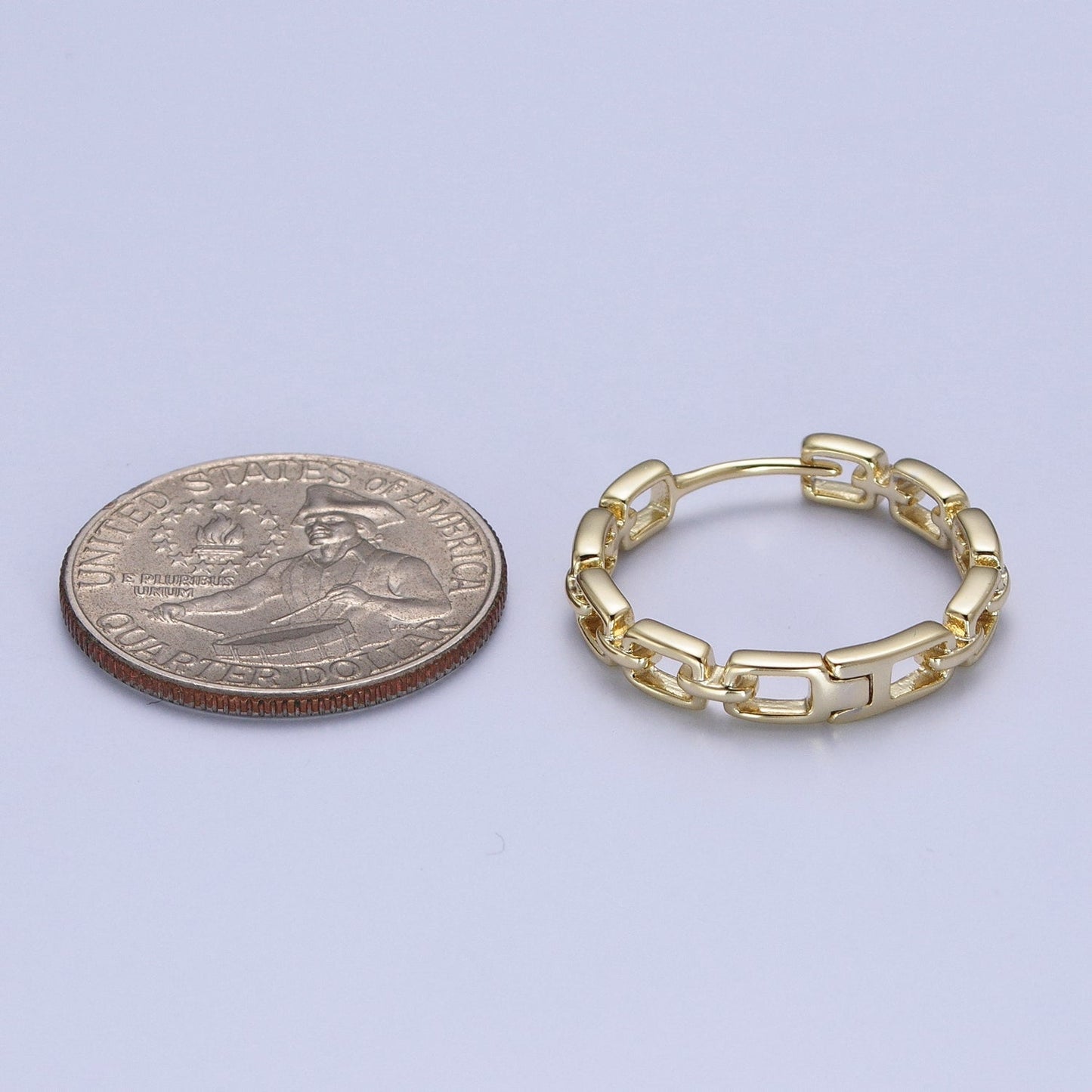 14K Gold Filled Boxy Geometric Cable Chain Link Huggie Hoop Earrings | AD-013