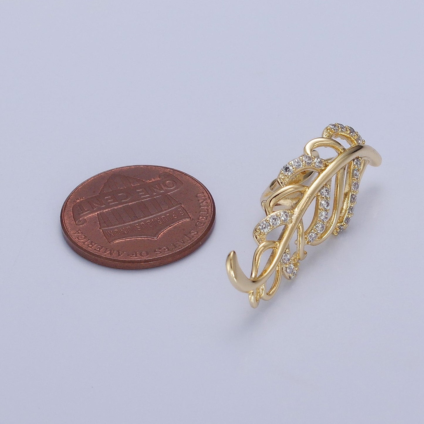 14K Gold Filled Micro Pave Clear CZ Nature Leaf English Lock Earrings P-315