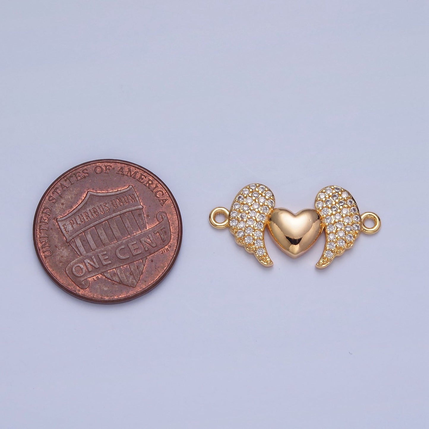 Dainty Angel Wing Heart CZ Gold Pave Charm Connector for Bracelet Necklace Supply F-416