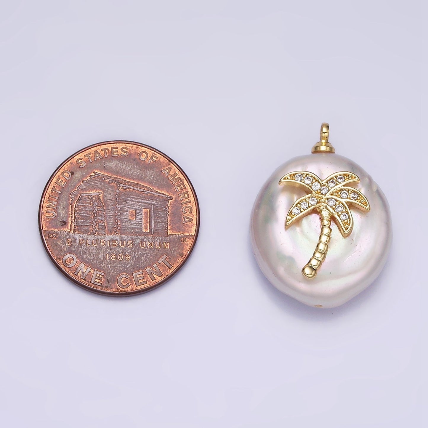 16K Gold Filled Palm Tree Micro Paved CZ Freshwater Pearl Charm | AC1331 P1561