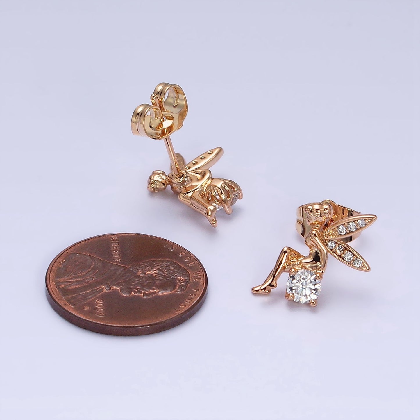 18K Gold Filled Fairy Wings Micro Paved CZ Stud Earrings | AD1362