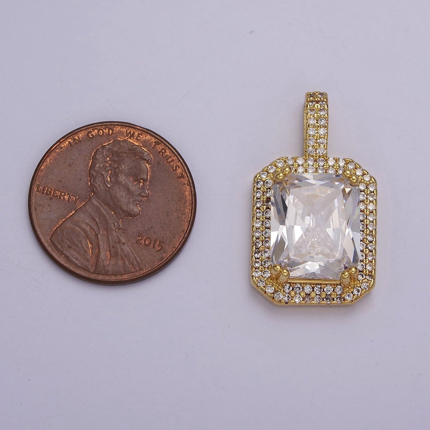 14k Gold Filled Clear Emerald Cut CZ Pendant J-750