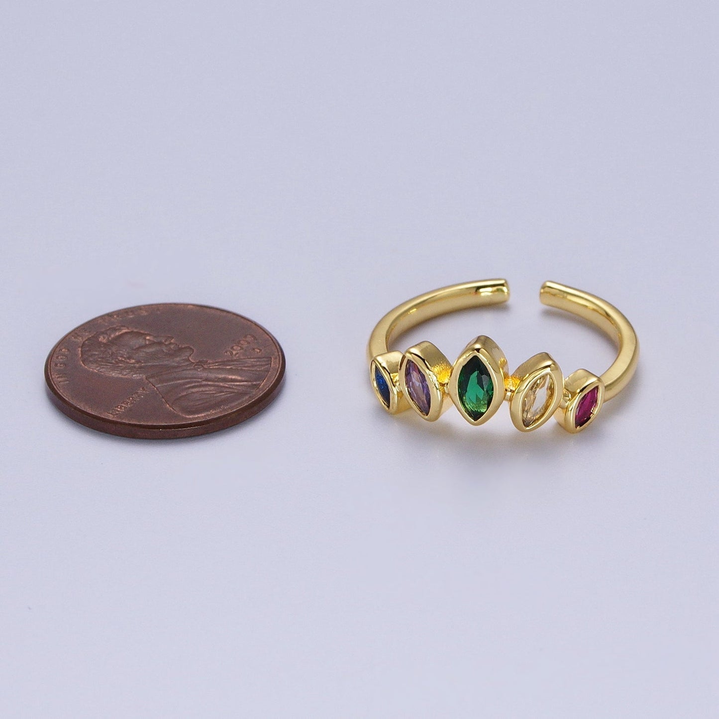 Gold Filled Rainbow Multicolor Marquise CZ Adjustable Ring | O-160