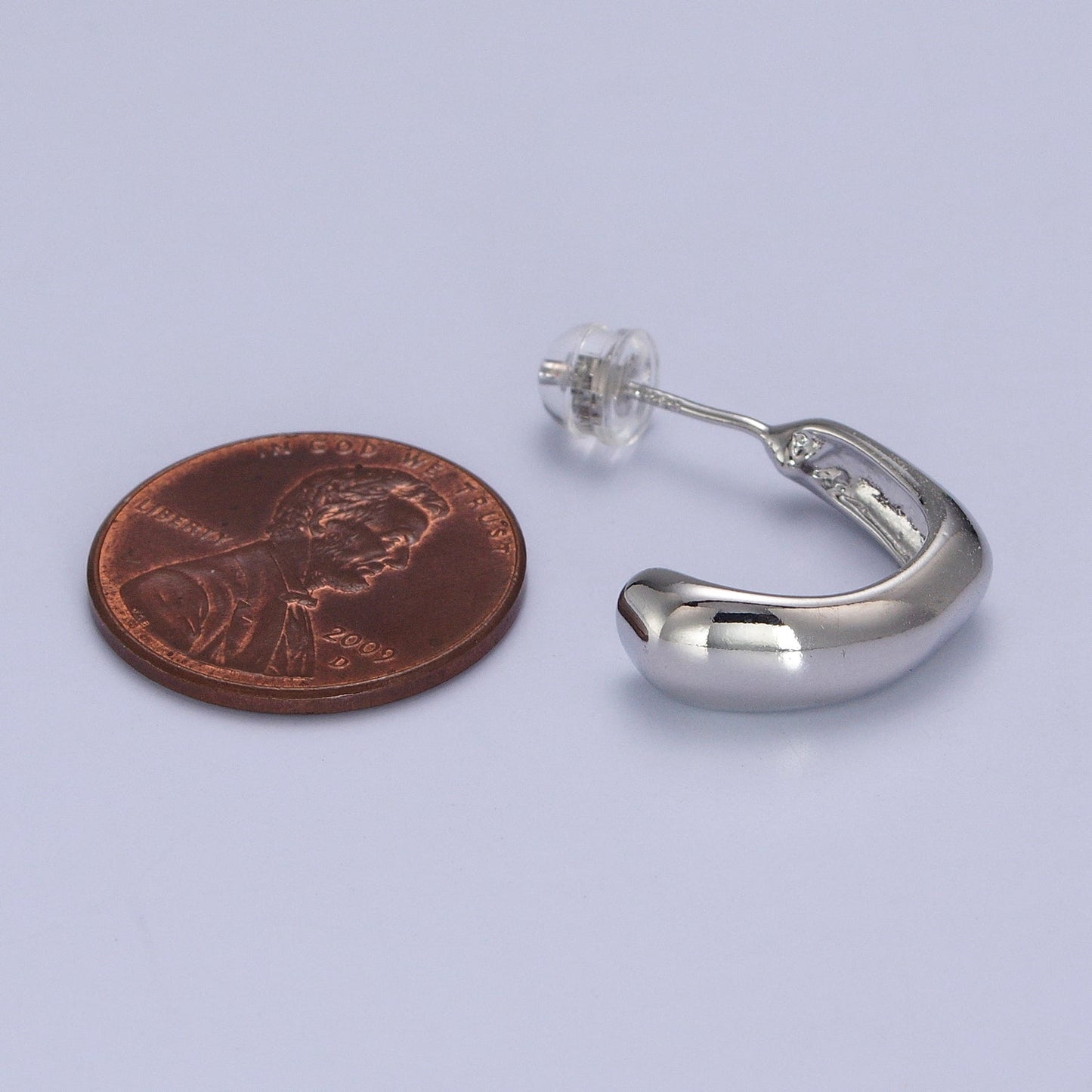 Mini Geometric Curved 17mm C-Shaped Silver Hoop Earrings | AB211