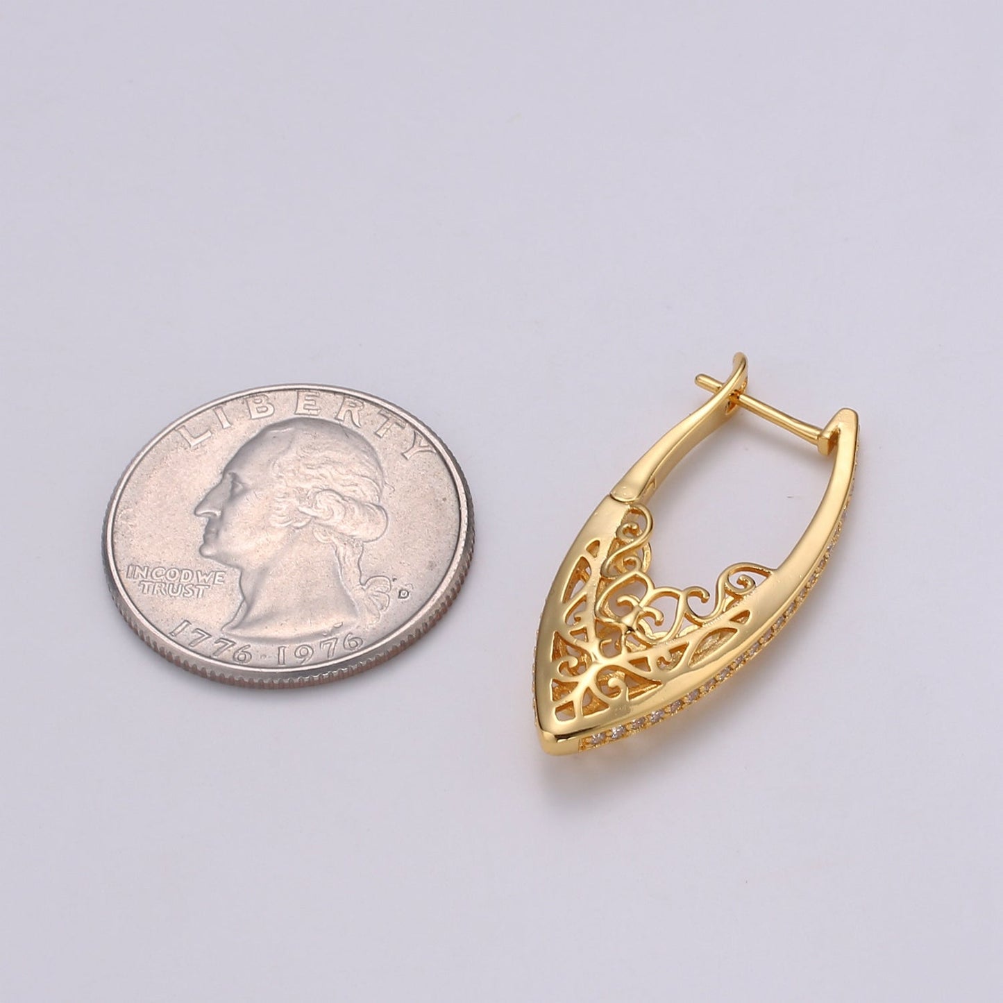 Filigree Classy Design 24K Gold Stud Earring, Gold filled CZ Pave Earring for DIY Earring Craft Supply Jewelry Making Q-321