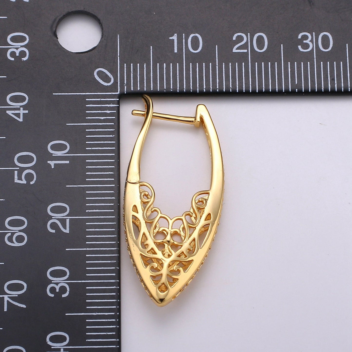 Filigree Classy Design 24K Gold Stud Earring, Gold filled CZ Pave Earring for DIY Earring Craft Supply Jewelry Making Q-321