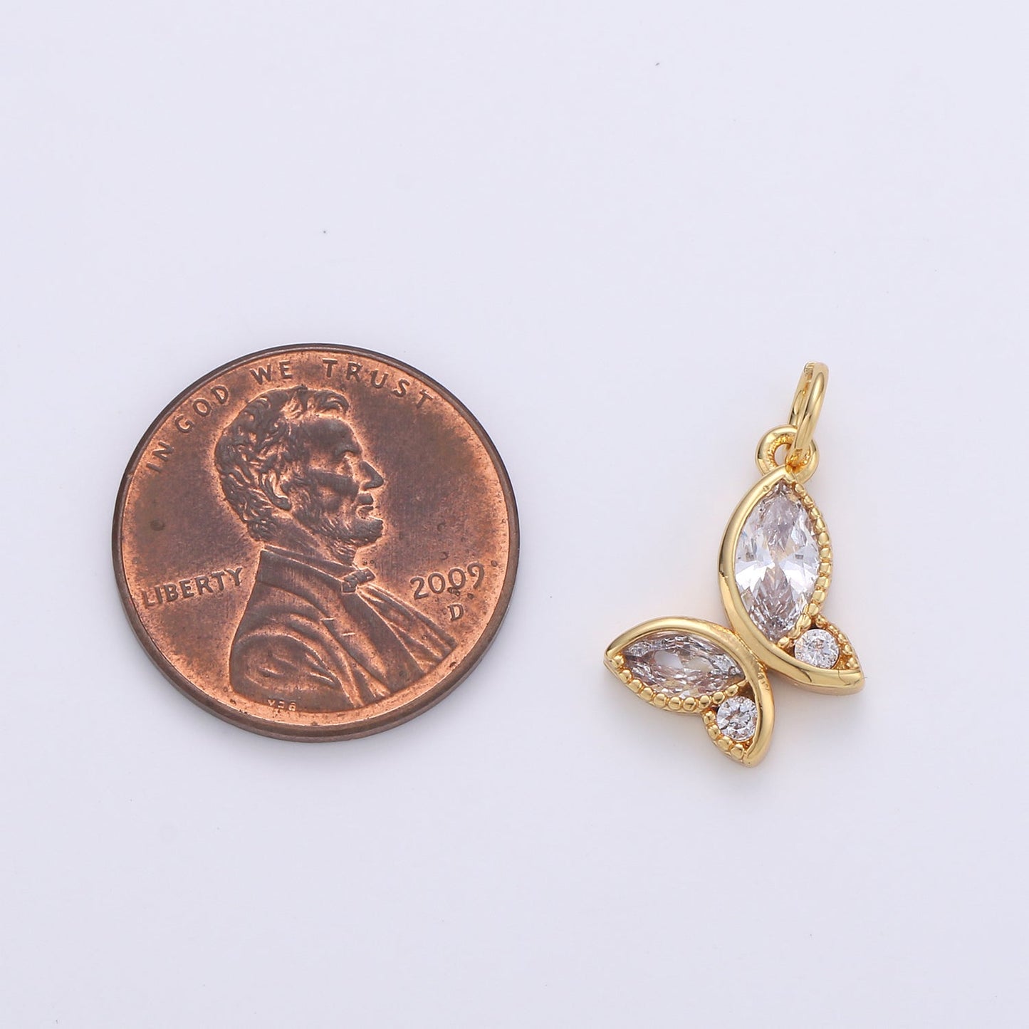 Dainty Butterfly Gold Filled Charm with CZ Crystal - D-268