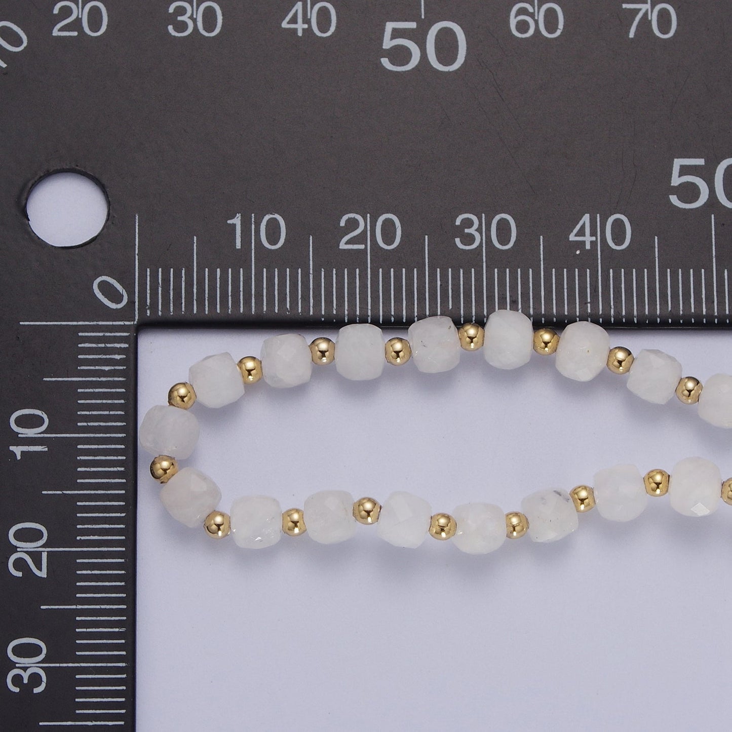16 Inch Natural White Jade Multi Faceted Cube Gemstone w. Gold Bead Choker Necklace | WA-1445 Clearance Pricing