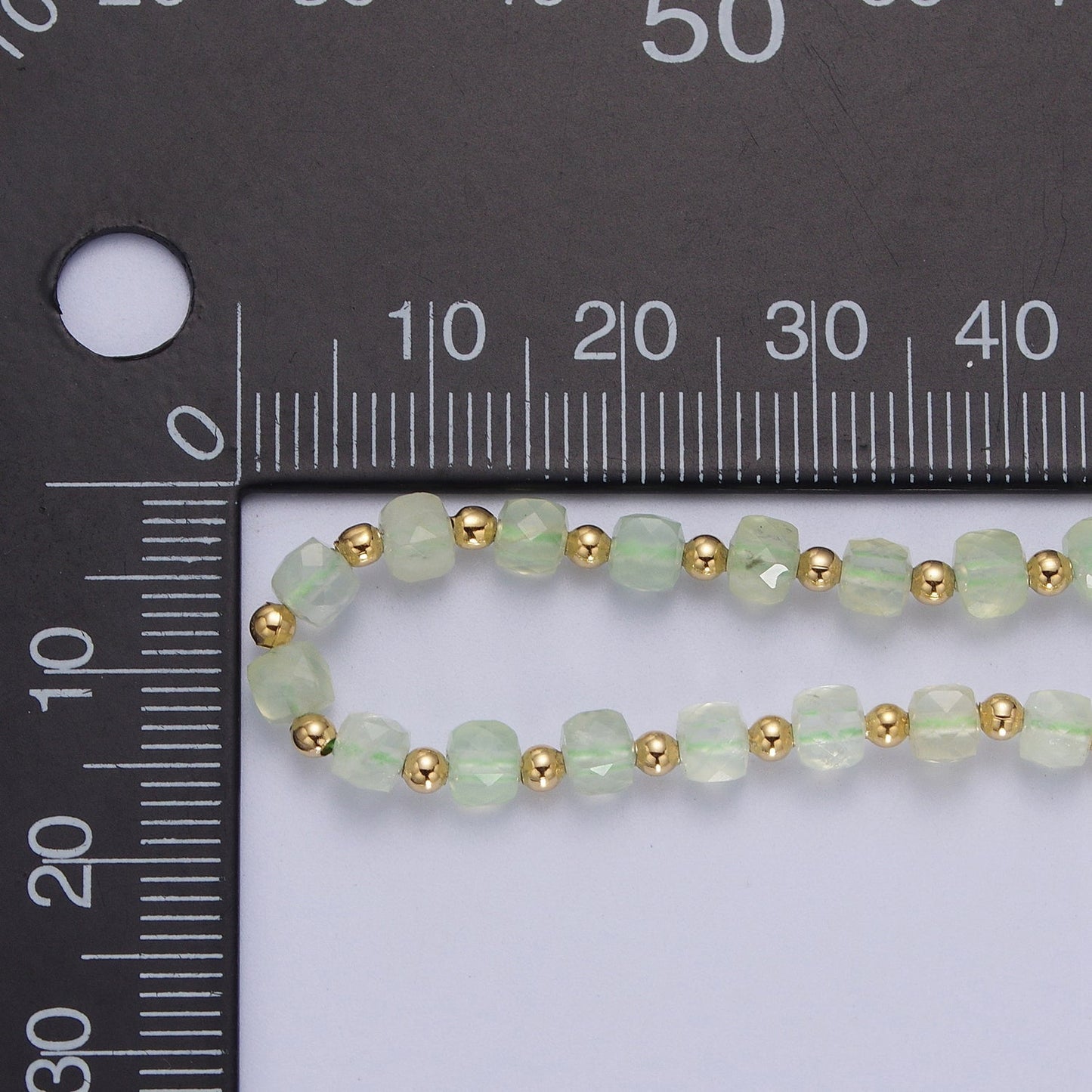 16 Inch Natural Prestolite Green Multifaceted Cube Gemstone w. Gold Bead Choker Necklace | WA-1446 Clearance Pricing